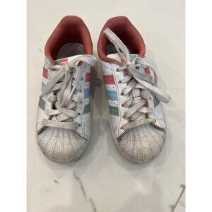 Adidas Superstar Pink, Blue, and White Low Top Sneakers